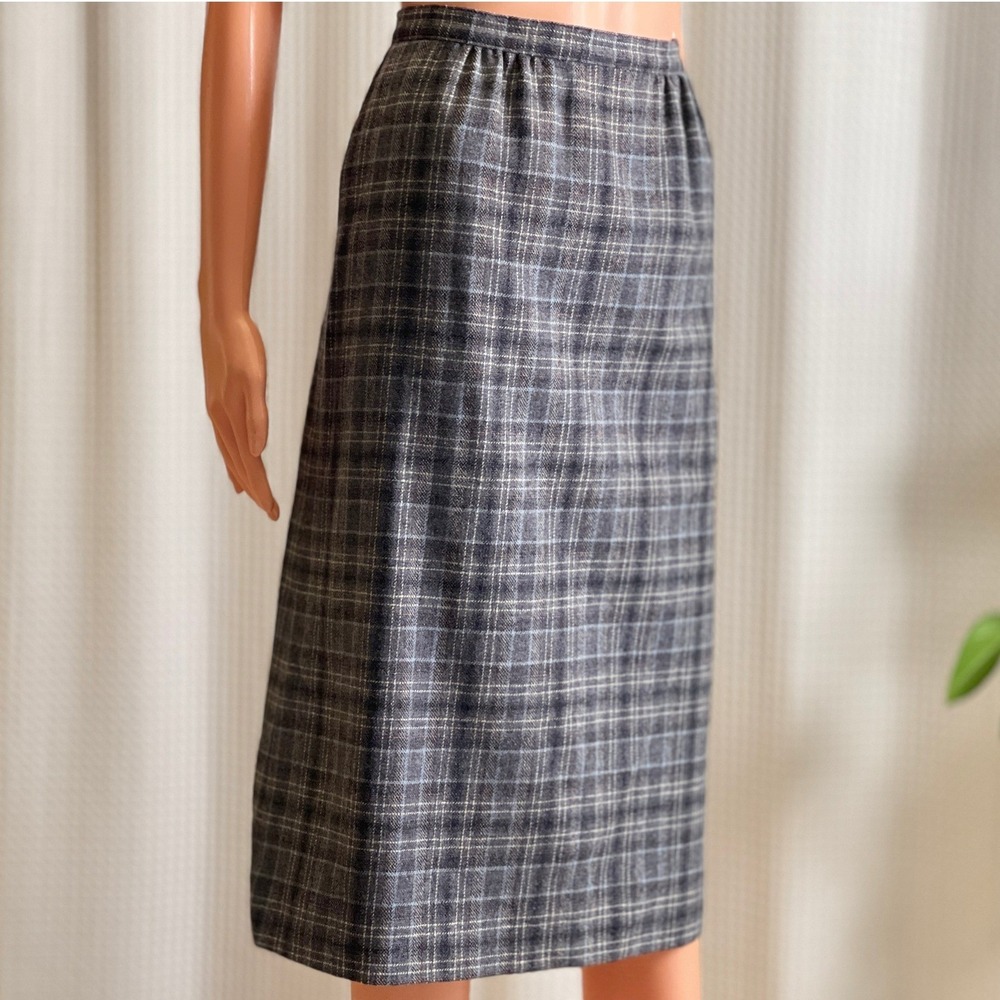 Vintage 70s Pendleton Wool Plaid Midi Skirt Grey‎ Size 10 30" Waist Made in USA
